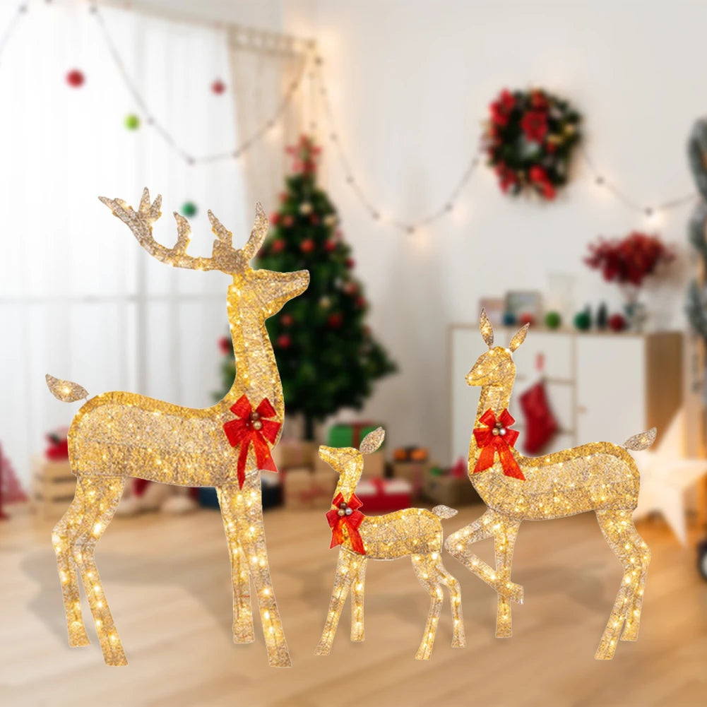 Glowing LED Lights Indoor Outdoor Large Lighted Christmas Deer Family Set Front Yard Porch Holiday Decor Reindeer Xmas Ornament