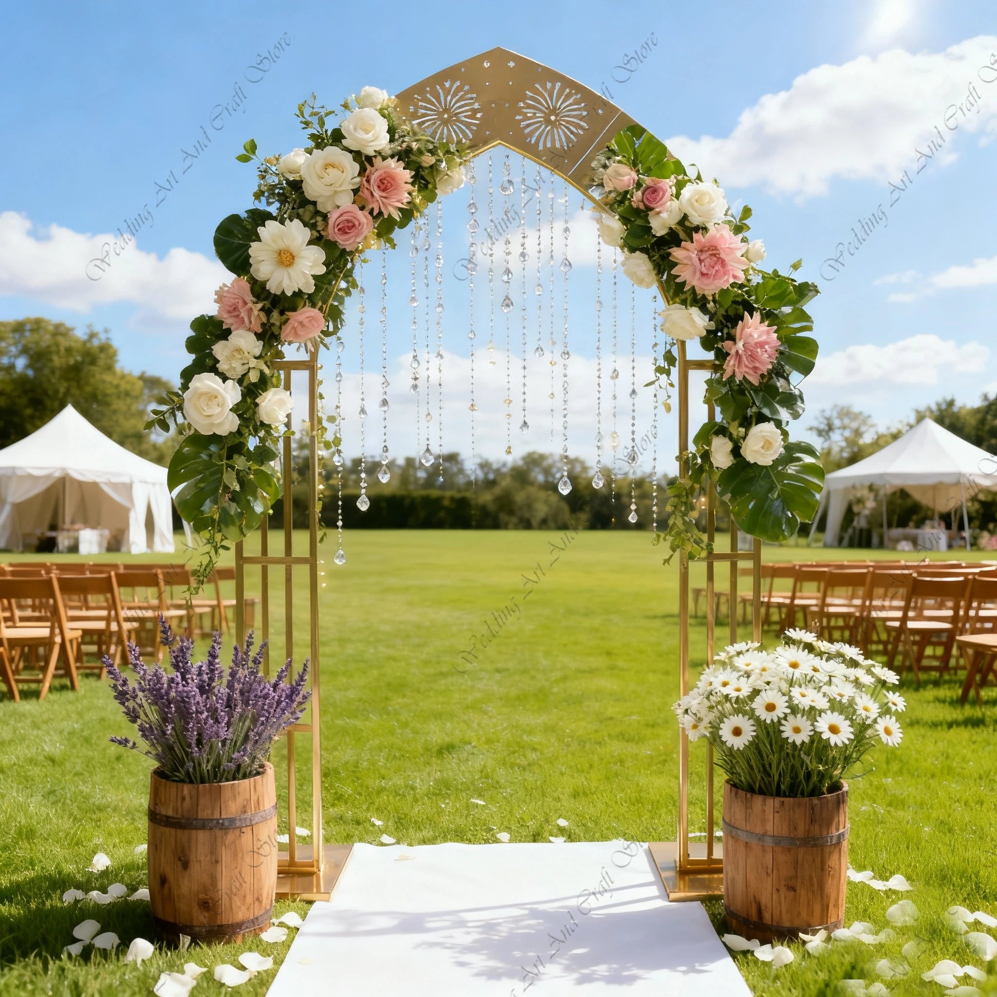 1pcs f30 83in Golden Stainless Steel Crescent Half Moon Wedding Arch Party Stage Backdrop Flower Stand Ballon Arch hh332