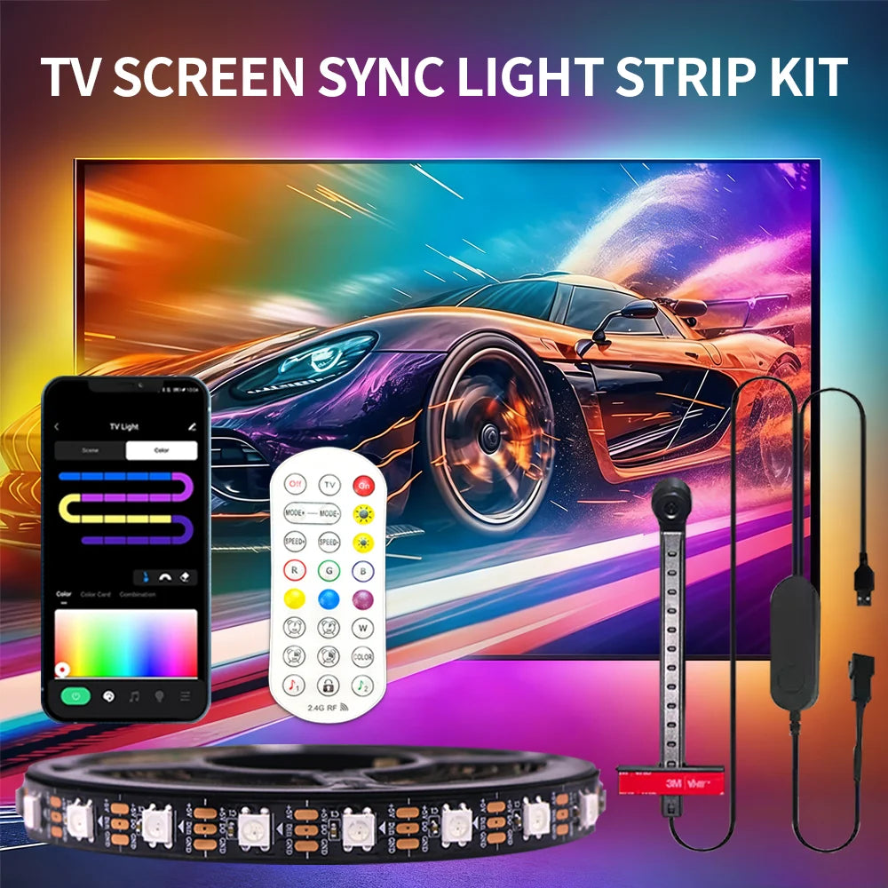 WS2812 Camera Ambient Smart TV LED Backlight TV&PC LED black light Color Sync Tuya LED Light For Inch Tv Pc Led RGB Tape Screen