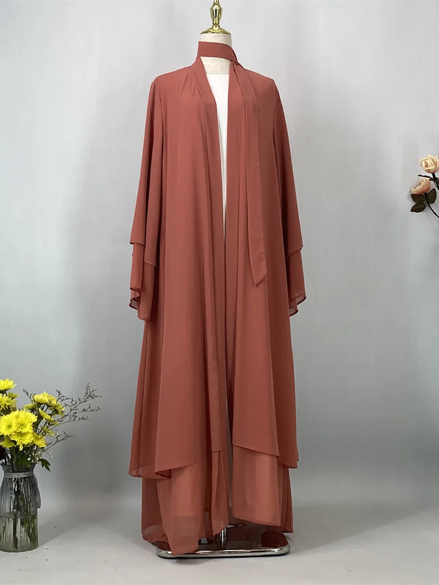 2025 Ramadan Kebaya Chiffon Open Abaya – Modest Women Muslim Kaftan Dress