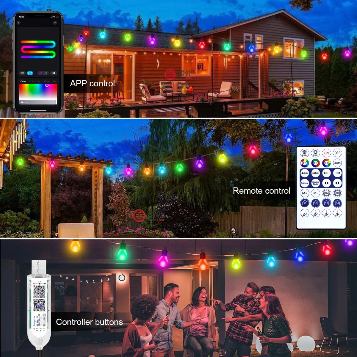 Smart WIFI and Bluetooth G40 LED Bulb String 15M/30M USB Festoon Fairy Lights Room Outdoor Garden Camping Decor Garland Light