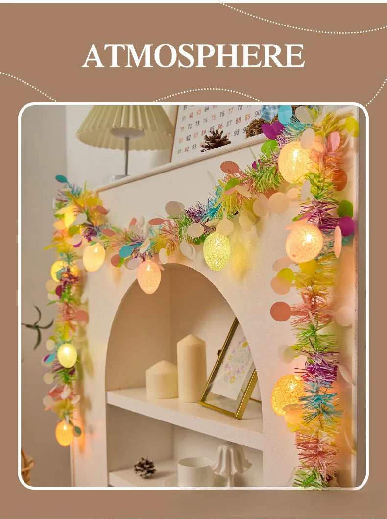 2M Spring Easter Garlands with Eggs LED Light String DIY Wreath Decora for Home Party Easter Birthday Kids Gift Hanging Ornament