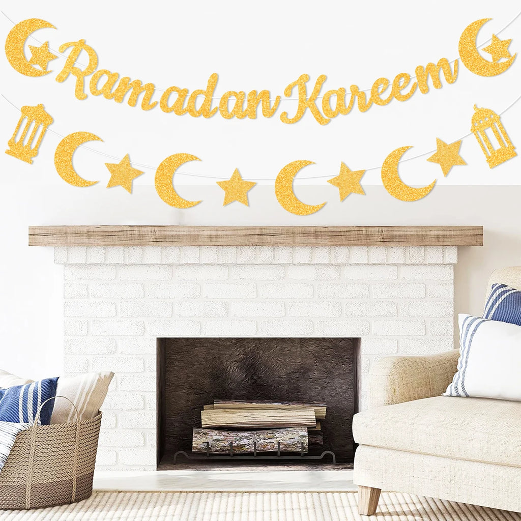 Eid Mubarak Ramadan kareem Banner Pull The Flag Eid Ramadan Decor For Home 2025 Ramadan Muslim Islamic Party Decor Supplies