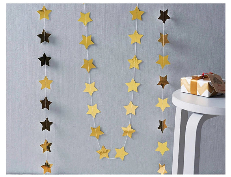 4M Paper Glitter Gold Blue Moon Star String Garland Hanging Banner Wall Party Decorations for Eid Mubarak Wedding DIY Decoration