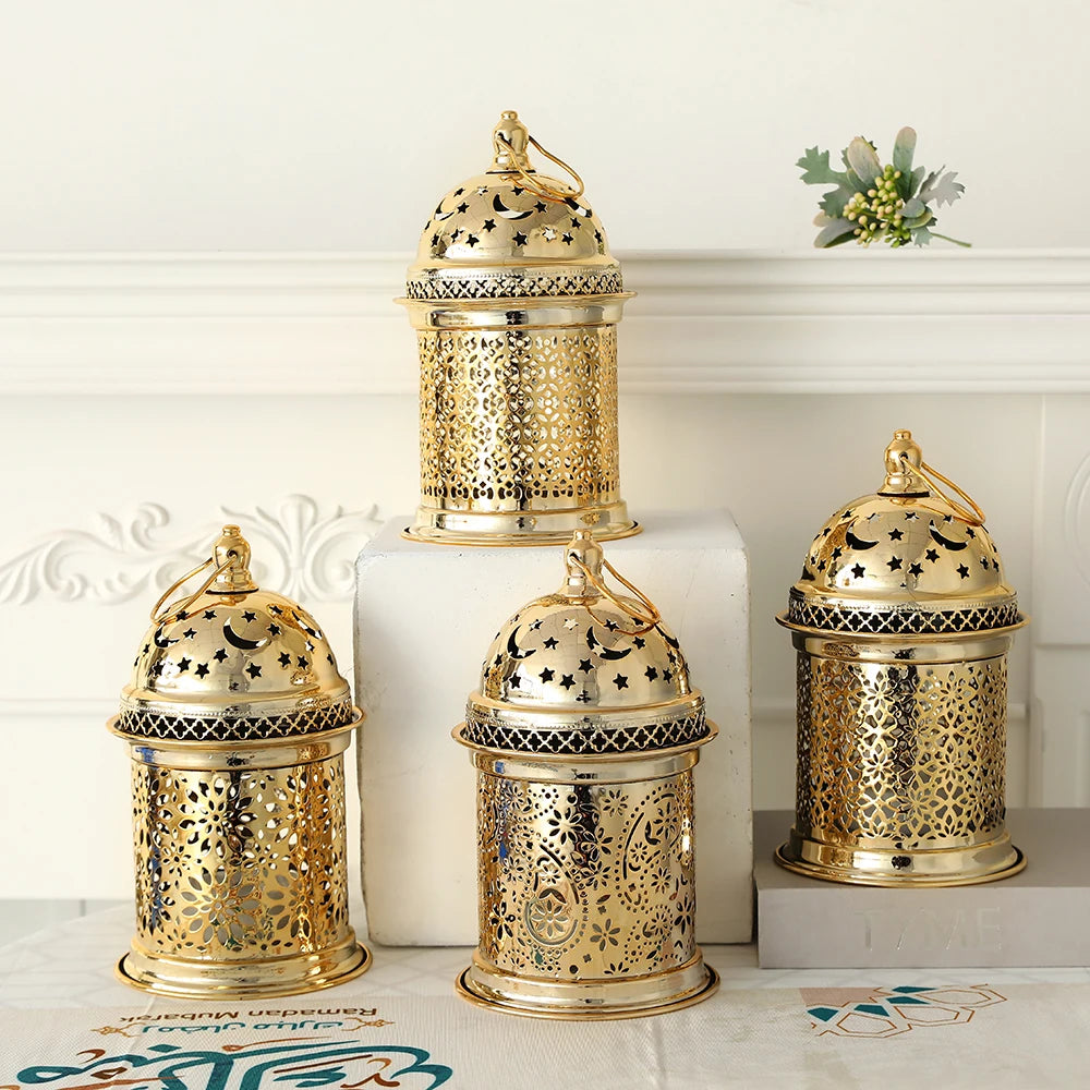 Gold Metal Lantern Lights Fancy Dome Ramadan Decoration Lamp With Music Eid Mubarak Home Decors Islamic Muslim Gifts Eid al-Fitr