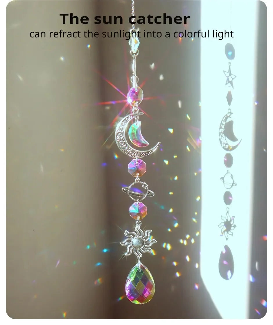 1Pc Galaxy Star Moon Crystal Wind Chime Pendant for Home Decor Garden Suncatcher Dream Catcher Pendant Holiday Party Supplies