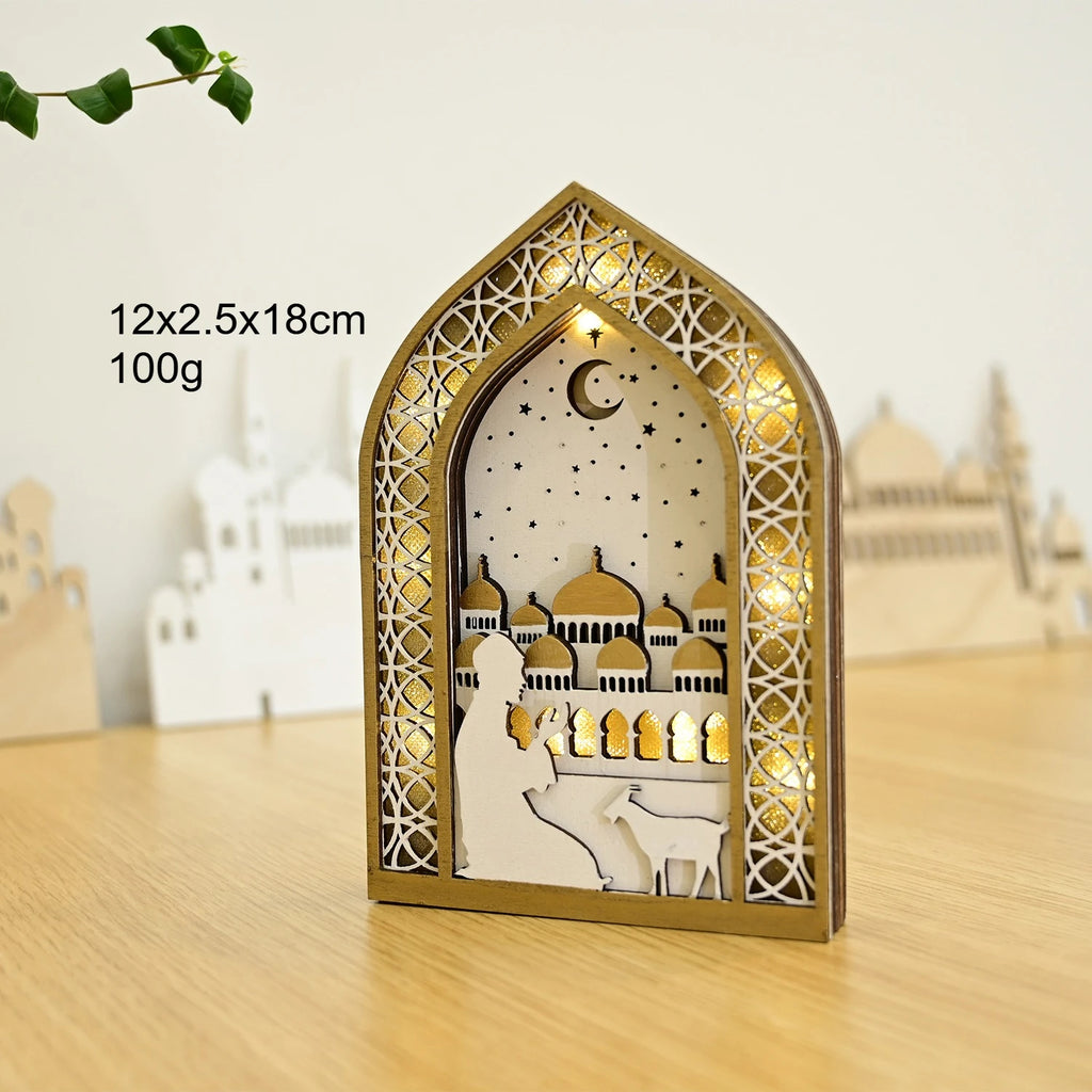 Elegant Muslim Wooden Lantern LED Pendant Light Ramadan Eid Decor Islamic Home Decoration Unique Gift Idea for Festival Party