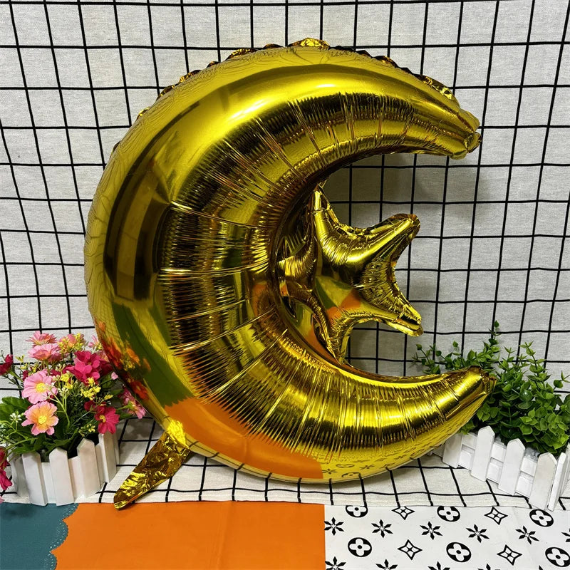 2Pcs 22inch Eid Mubarak Moon Star Foil Balloons Ramadan Kareem Decoration Umrah Mubarak Islamic Muslim Festival Party Supplies