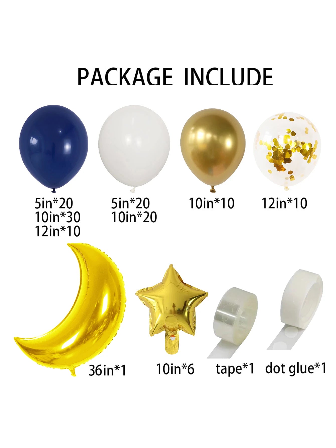 129 Pcs Blue Gold Balloon Chain Star Moon Is Suitable For Eid al-Fitr Islamic Holiday Party Decoration Supplies