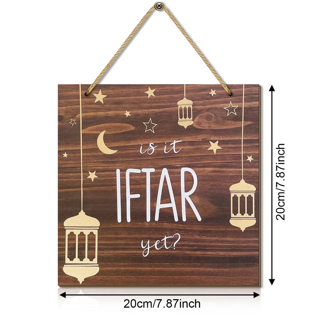 1PC Ramadan wooden wall decoration, "Is it IFTAR yet?" golden star crescent moon, Islamic style home wall decoration