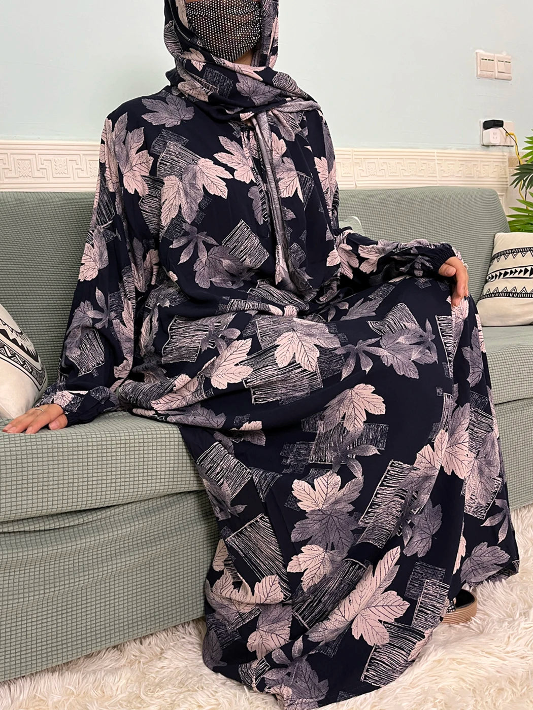 Muslim Cotton Abayas For Women Traditional Floral Ramadan Prayer Garment African Caftan Marocain Femme Robe Connected Headscarf