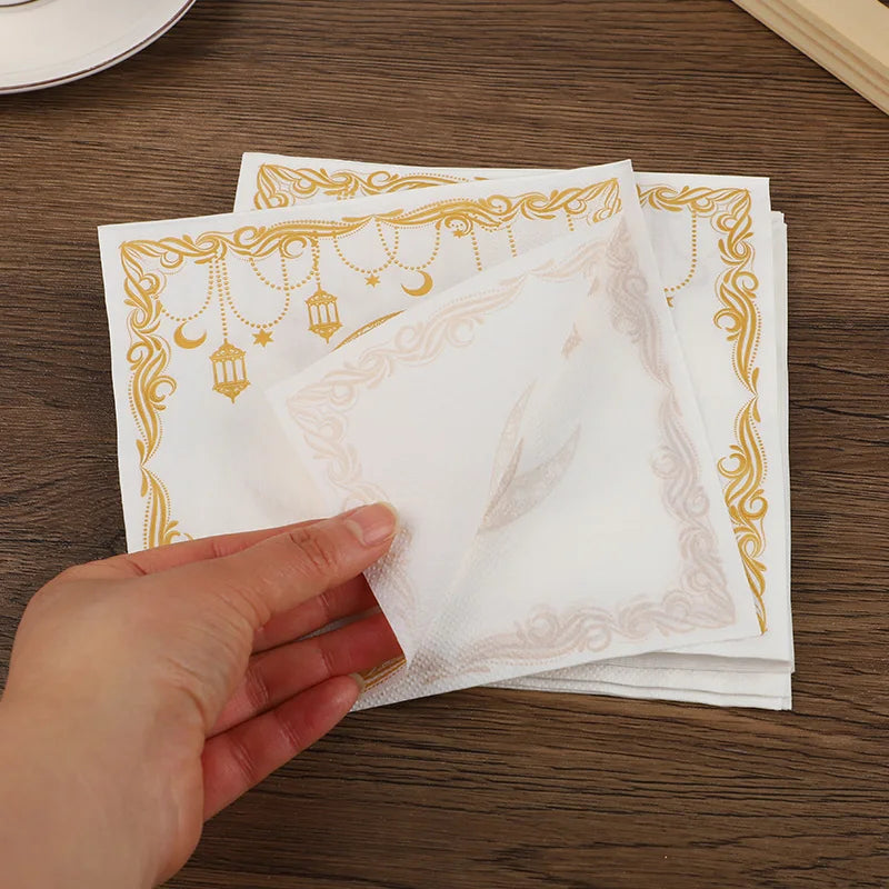 20Pcs Ramadan Paper Napkins Gold Moon Star Disposable Paper Tissues 2026 Muslim Islamic Eid Party Home Table Decoration Supplies