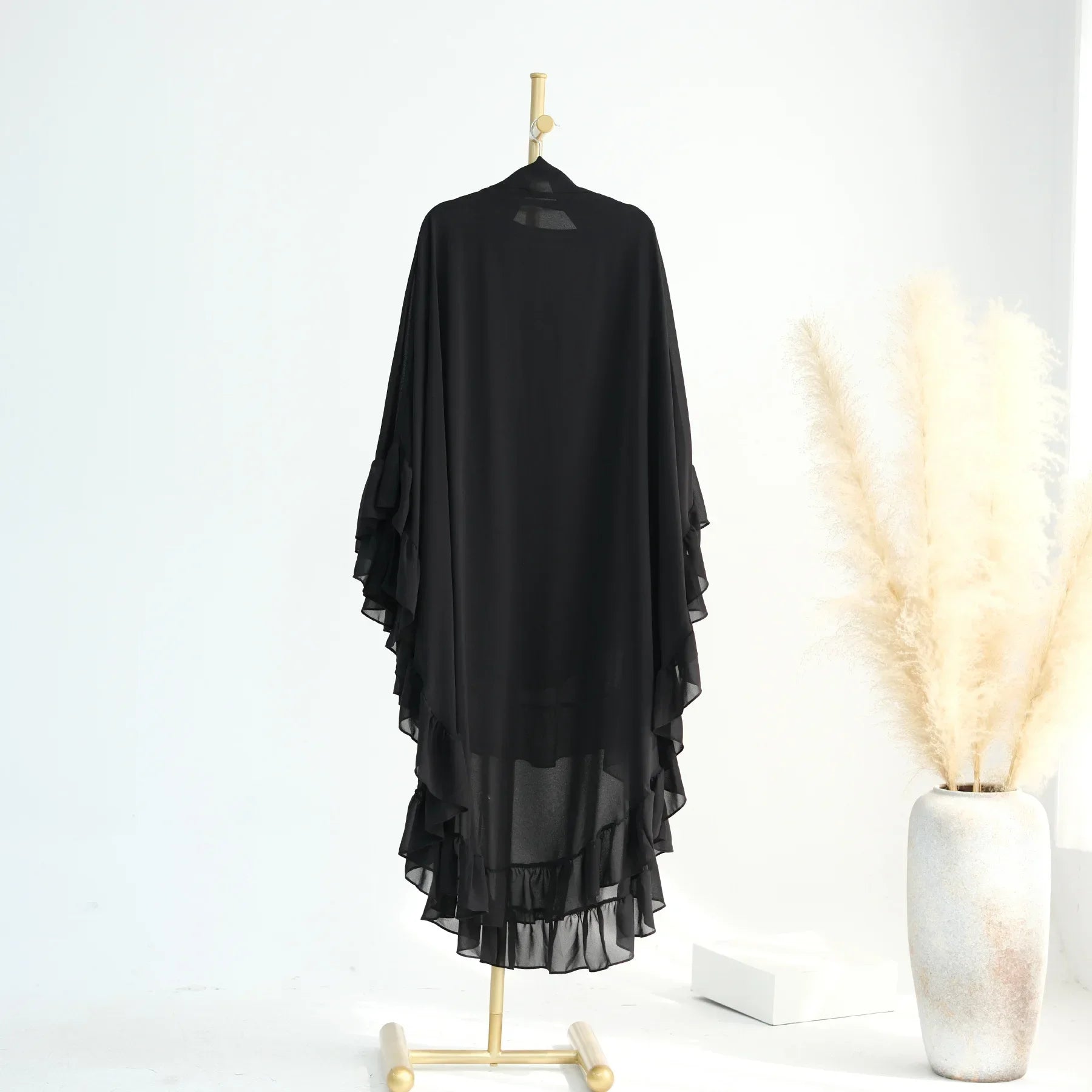 Ruffles Extra-long 2 Layers Chiffon Khimar, Sweet Muslim Women Hijab Scarf, Dubai Turk Islamic Clothing, Headscarf, Ramadan Eid