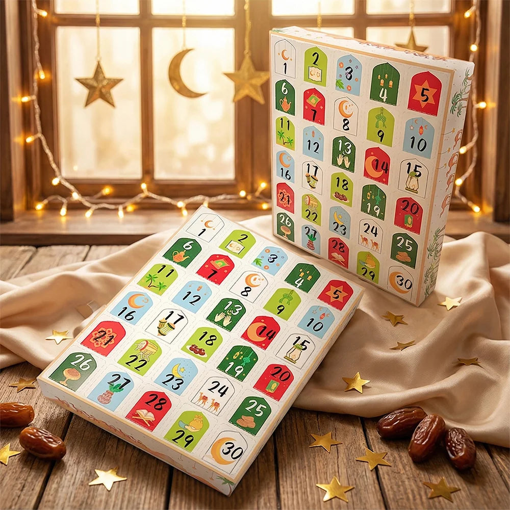 5pcs Ramadan Advent Calendar | 30-Segment Countdown Fun Box with 30 Empty Boxes, Daily Surprise Mechanism,Eid Mubarak Gift Box