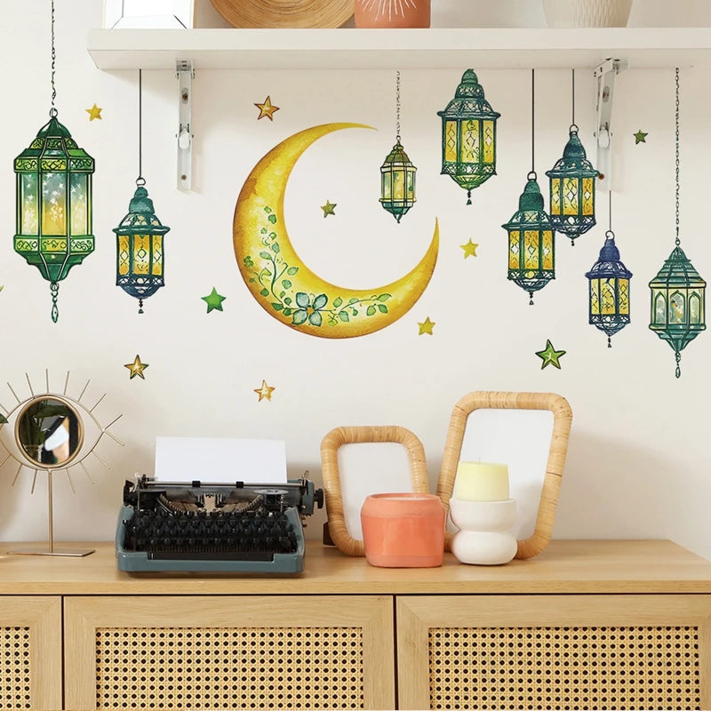 Ramadan Party Decorations Wall Stickers Islamic Muslim Party Background Decals Stickers Eid Mubarak Moon Star Decorationsرمضان