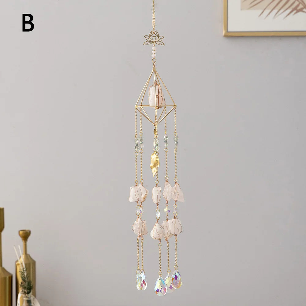 Natural Agate Dream Catcher Wall Hanging Moon Star Sun Crystal Stone Dream Catcher Garden Bedroom Agate Wall Hanging Decorations