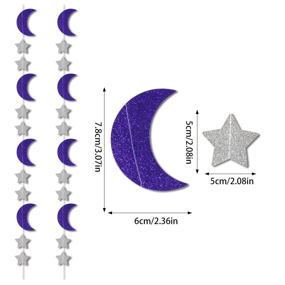Glitter Gold Star Moon Banner Ramadan Paper Garland Hanging Decoration Ramadan Kareem Eid-al-fitr Islamic Eid Mubarak Decoration