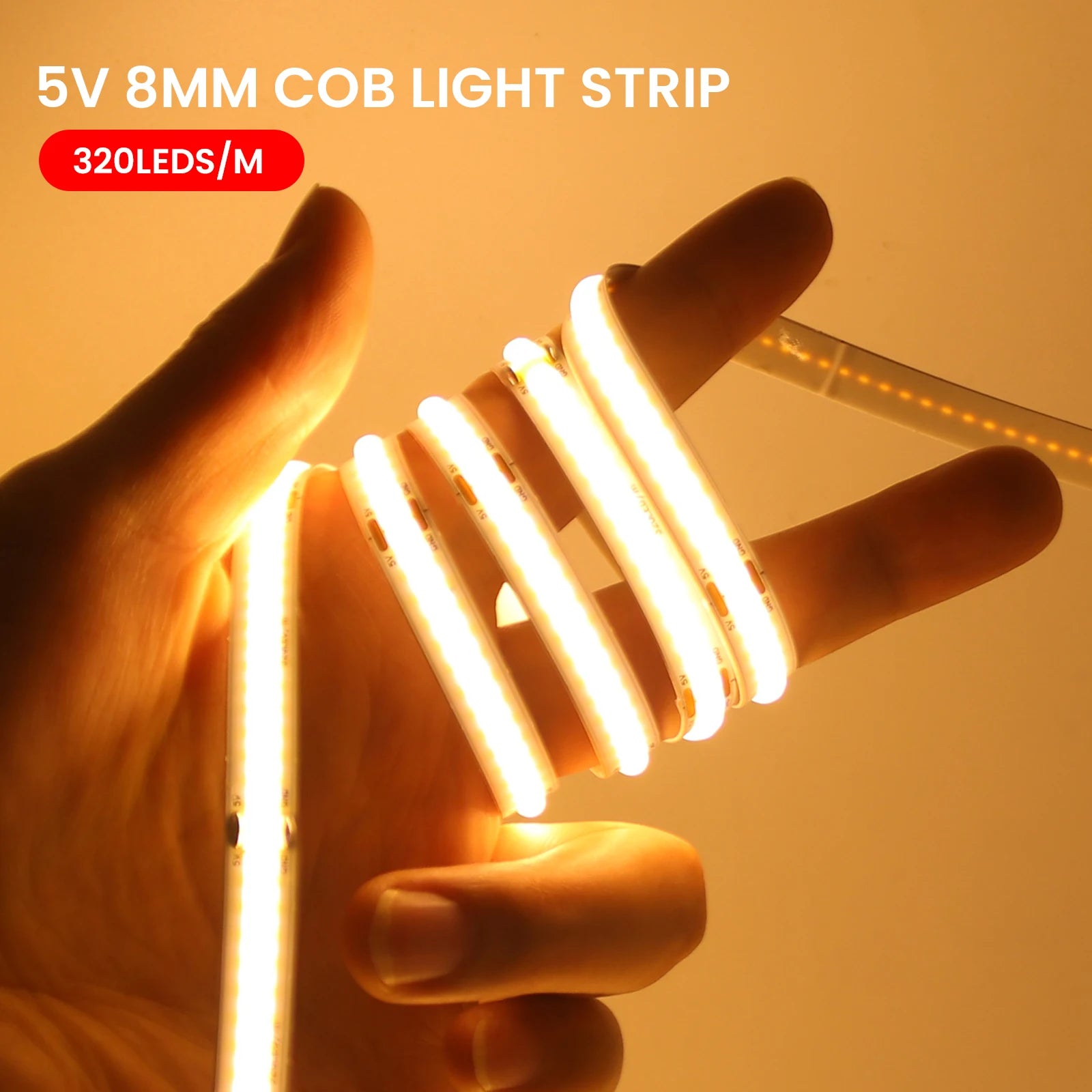 AA Battery Box 5V COB LED Strip 3MM 5MM 8MM 320LEDs/M High Density Flexible RA90 3000K 4000K 6000K FOB Tape Rope Night Lights