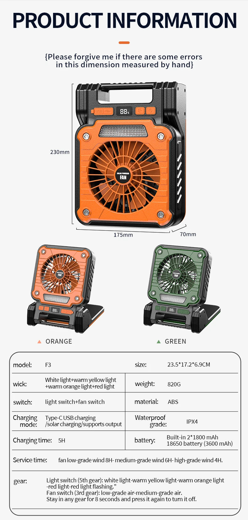 Outdoor Solar Fan Light 8 Hours Battery Foldable Tent Lantern Portable Multifunctional Camping Light Cross Border New