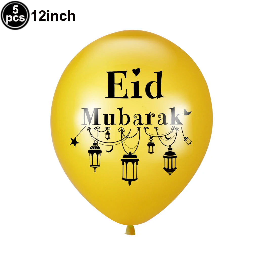 Ramadan Gold Moon Balloon Round Eid Holiday Foil Balloons Eid Mubarak Latex Balloons Ramadan Islamic Festival Party Decorations