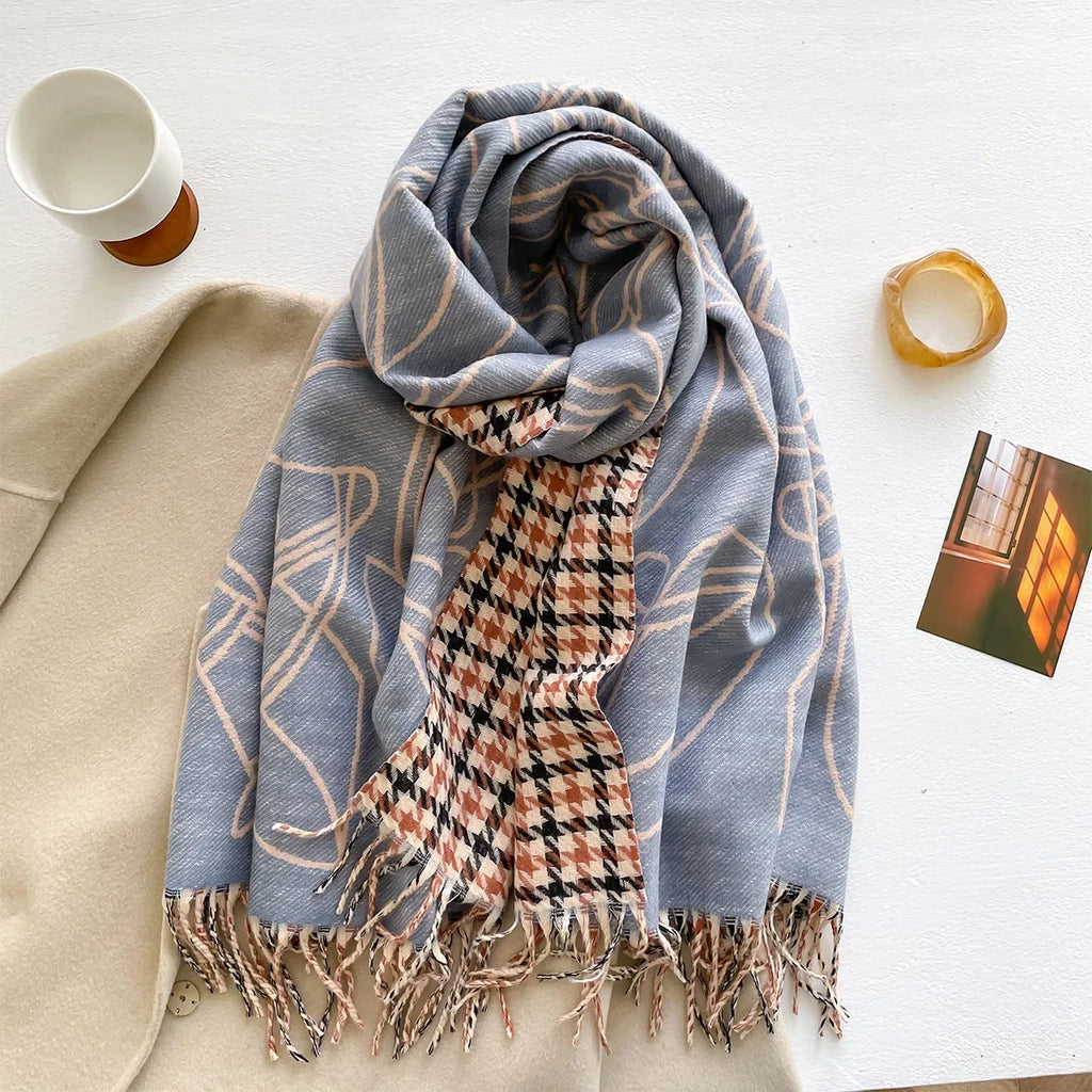 Long Soft Double Sided Jacquard Scarf Women Winter Warm Thickened Shawl Wrap with Fringe for Outdoor Activities Scarves Hijab