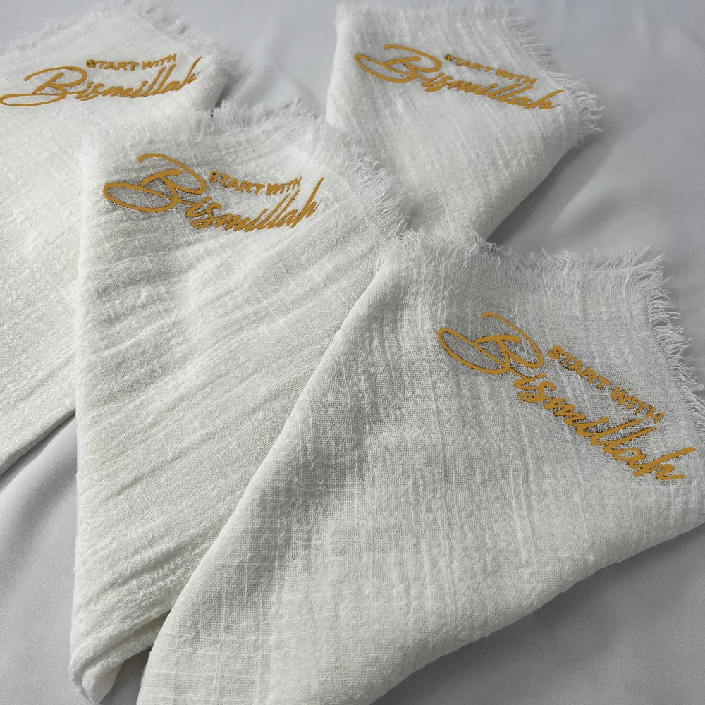 4Pcs Start with Bismillah Napkin Ramadan Mubarak Accessories Eid Al-Fitr Table Decorations Muslim Holiday Supplies Islamic Gifts