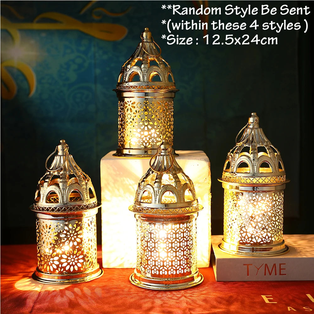 Gold Metal Lantern Lights Fancy Dome Ramadan Decoration Lamp With Music Eid Mubarak Home Decors Islamic Muslim Gifts Eid al-Fitr