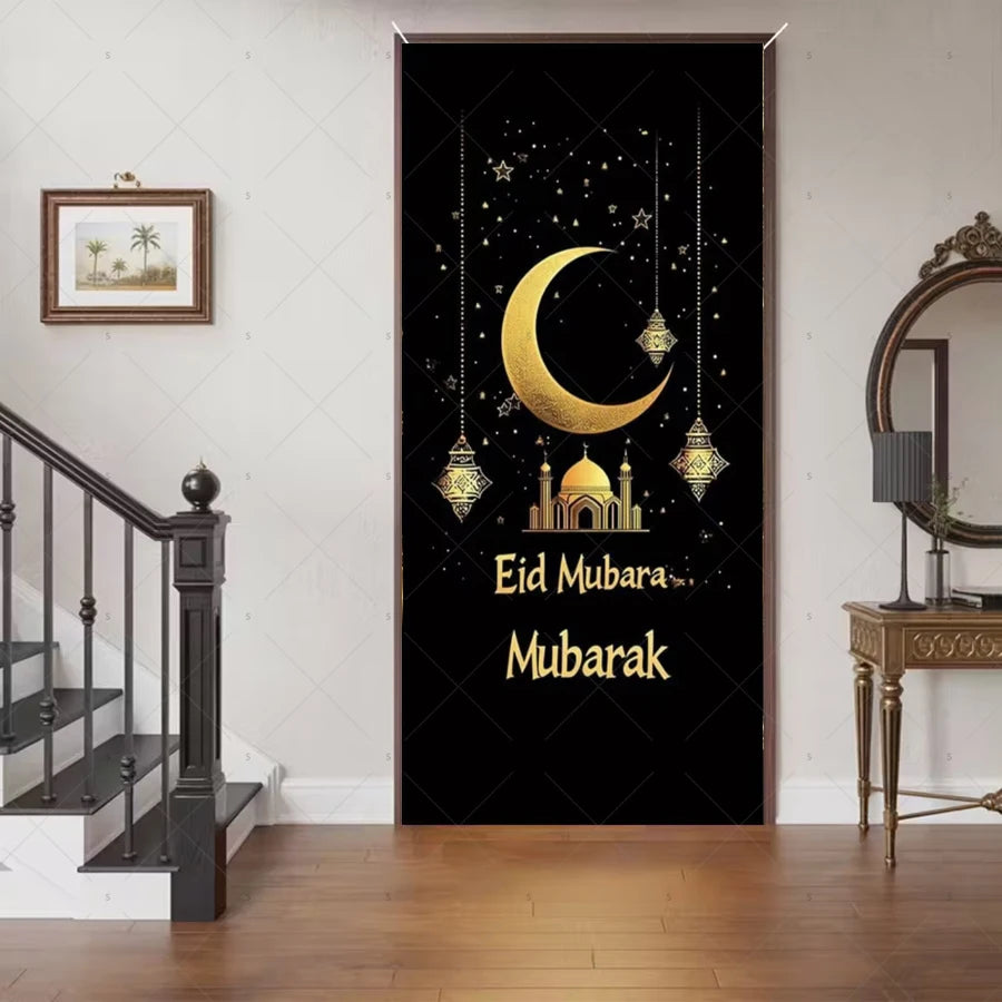 Ramadan Eid Door Cover Backdrop Supplies Moon Mosque Background Islamic Muslim Festival Theme Party Decoration Photography Props