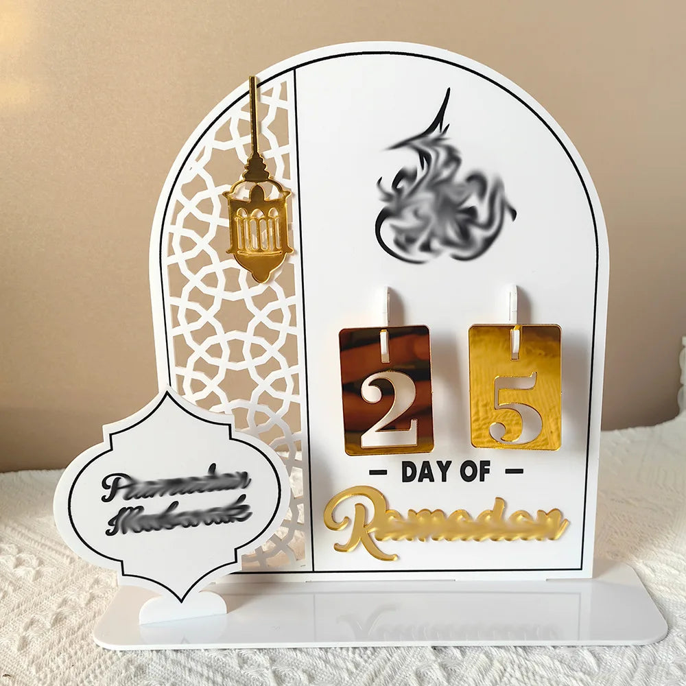 Ramadan Countdown Calendar 2026 Acrylic Silver Eid Mubarak Advent Islamic Home Decor For Muslim Party Indoor Table Desk Gifts