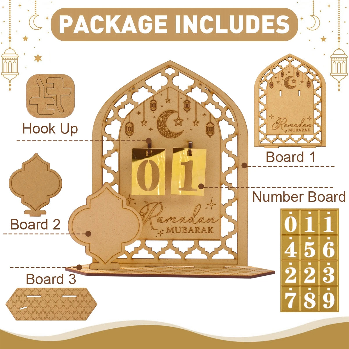 Ramadan Kareem Countdown Calendar Ornament Eid Mubarak Decoration 2025 For Home Muslim Islamic Festival Eid Al-Fitr Party Favors