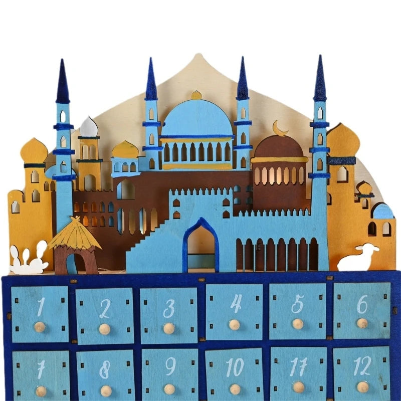 hot sale Islamics Home Decors Eid Countdown Calendar 30 Days Drawers LED Lighted Wood Ramadans Advent Calendar for Eid Mubarak