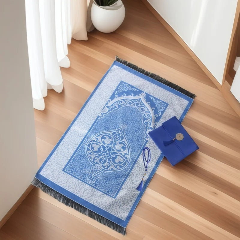 3pcs/set Muslim Prayer Mat Set Middle East Prayer Rug Prayer Beads Portable Travel Worship Blanket With Bag Set Holiday Gift