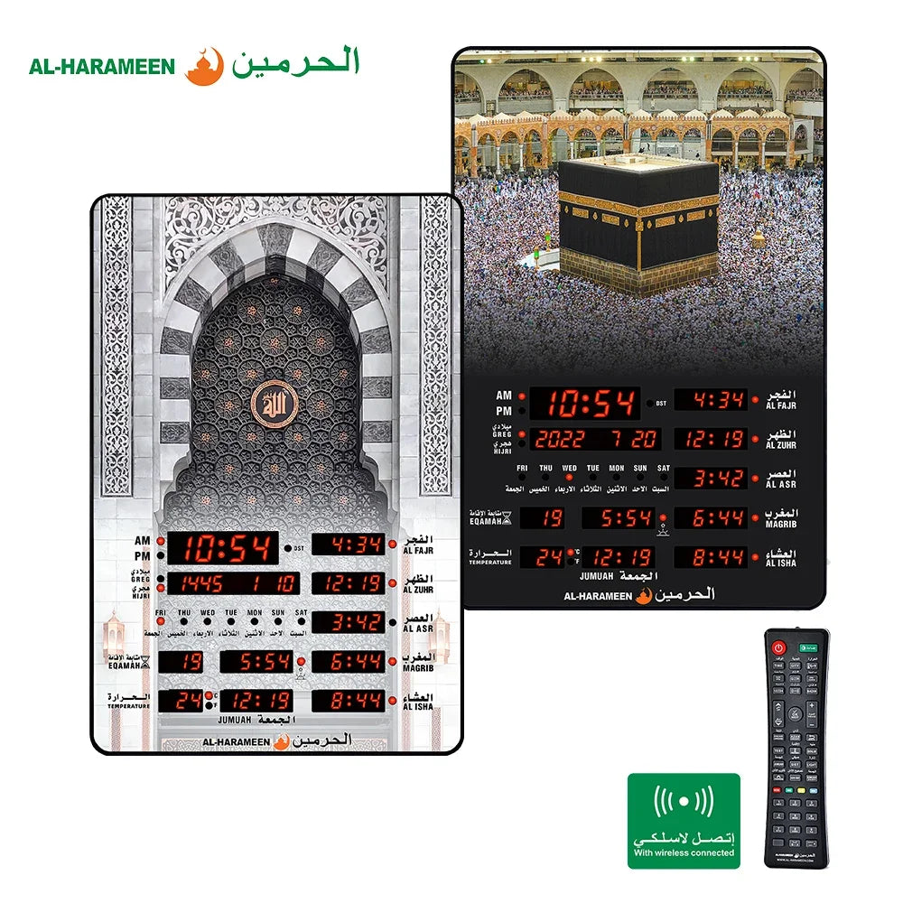 LED Digital Prayer Clock Azan Mosque Alarm Clock Islamic Muslim Wall Clock With Remote Control Calendar Ramadan Home Decoration