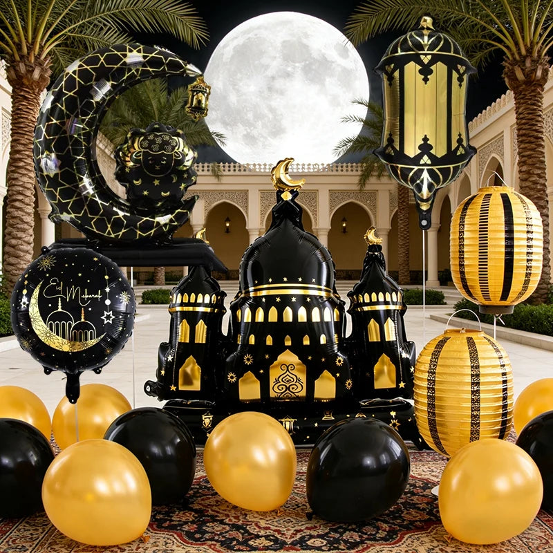 Eid al Fitr Party Gift Box Balloon Flag Set Muslim Ramadan Party Tableware Party Companion Gift Box Biscuit Bag Decorative Card