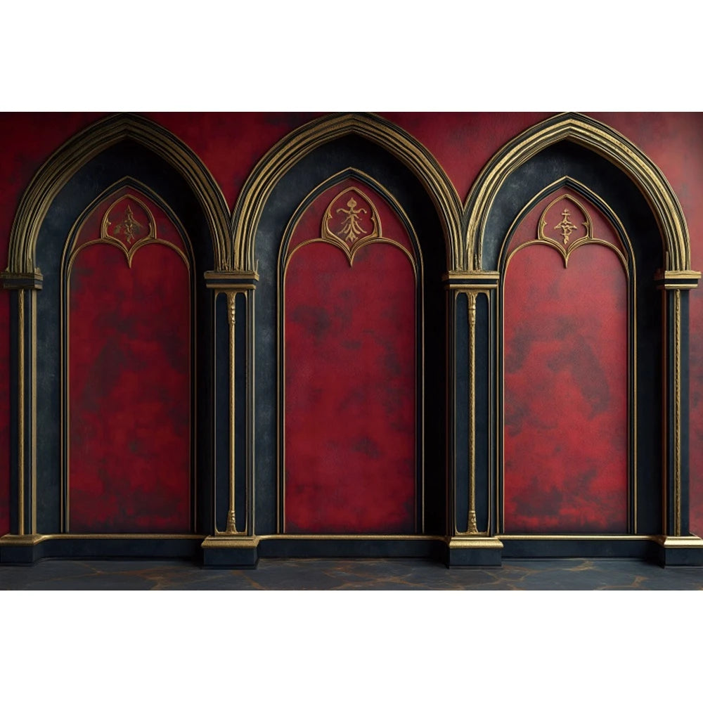 Medieval Palace Pillar Backdrop Retro Red Wall Pregnant Portrait Birthday Wedding Eid Mubarak Party Decoration Photo Background