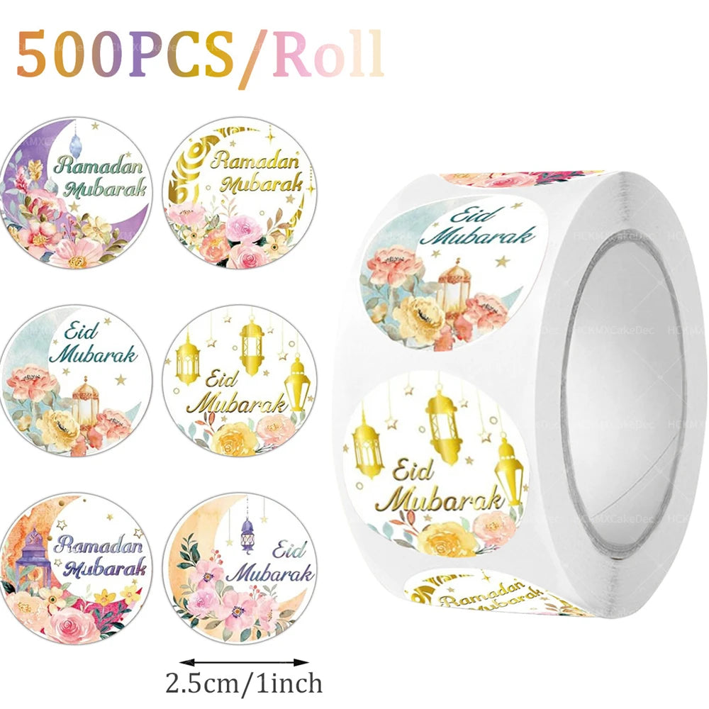 New EID Mubarak Stickers Gift Bag Candy Box Seal Lables Ramadan Kareem Paper Sticker Party DIY Decoration