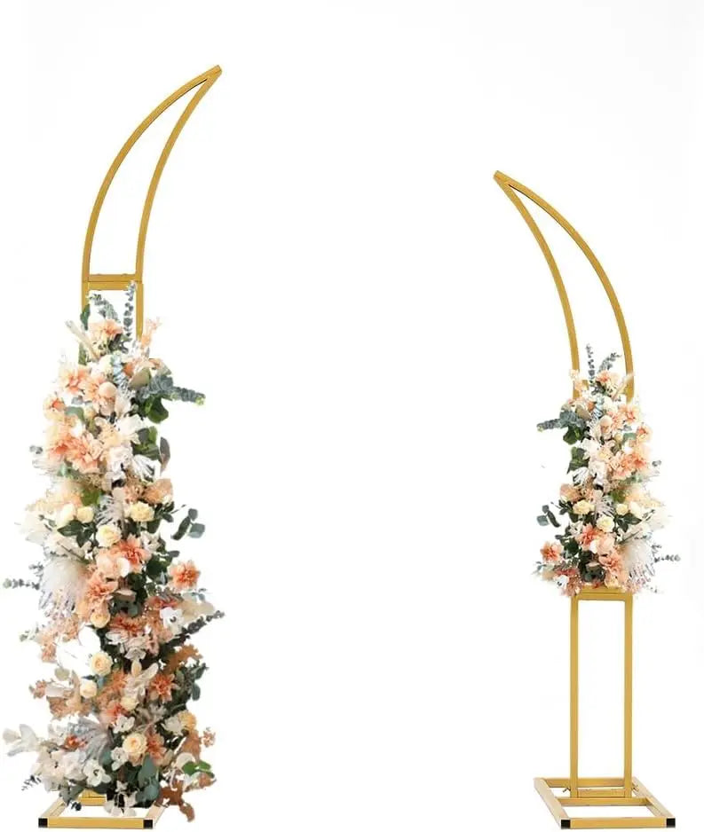 6.9ft Balloon Arch Stand Curved Wedding Arch Backdrop Stand Moon Arch for Ceremony Birthday Party(Gold)