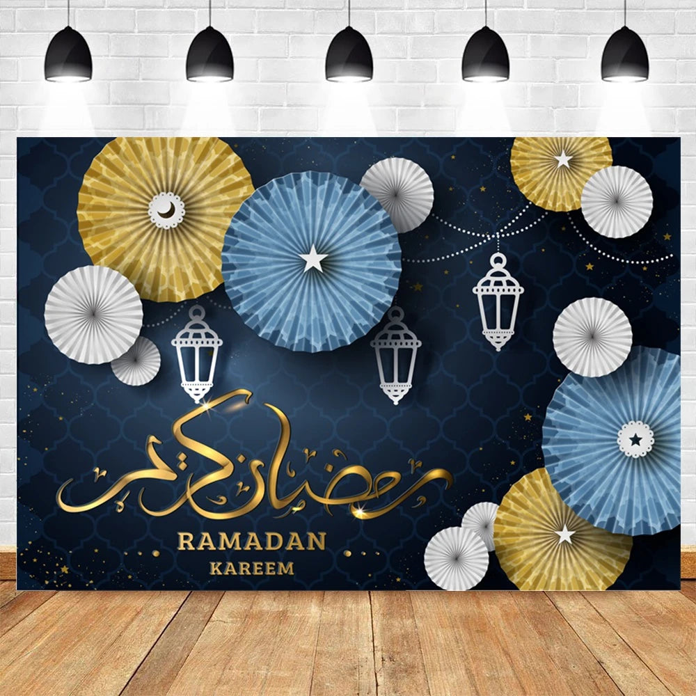 Ramadan Kareem Backdrop Eid Mubarak Party Lantern Flower Moon Islamic Family Party Photography Background Decor Banner Poster