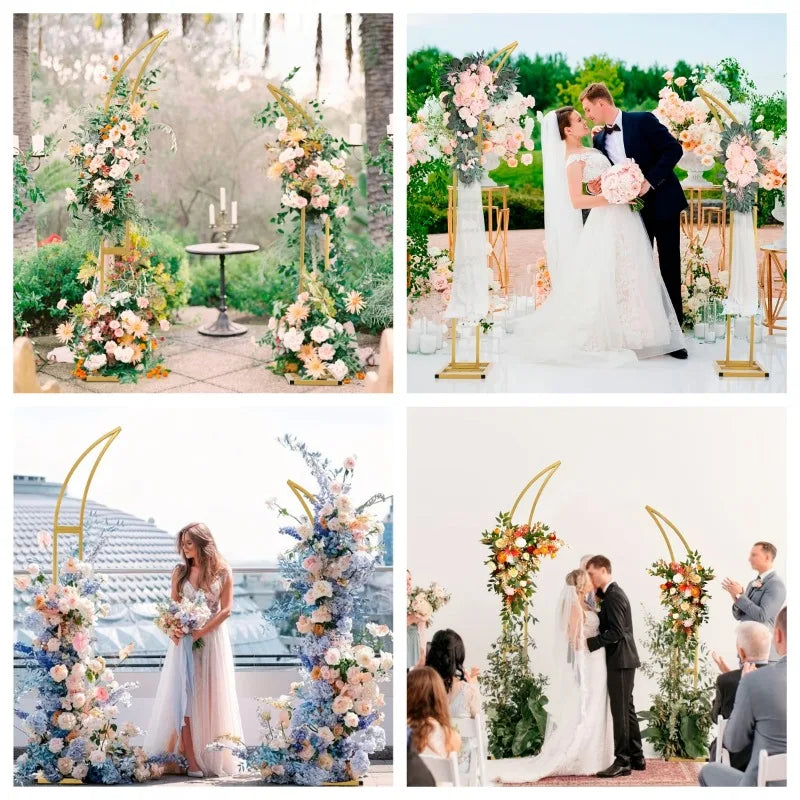 Ox Horn Floral Arch Stand Backdrop Heavy Duty Wedding Party Photo Booth Decor Adjustable Event Props Half Moon Curved Shelf
