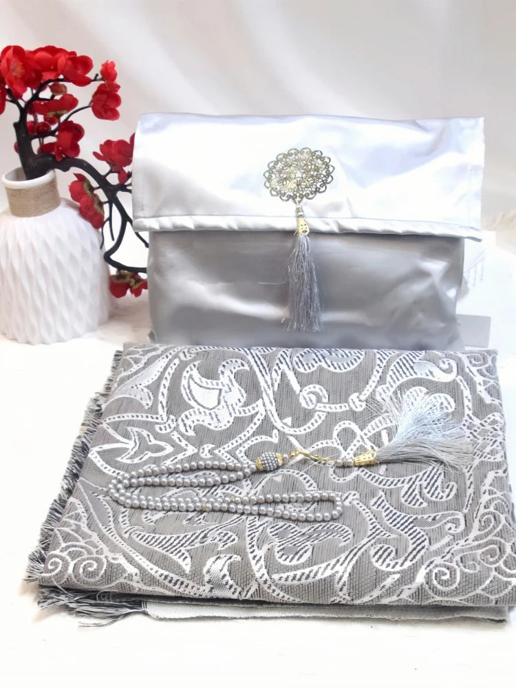 3pcs/set Muslim Prayer Mat Set Middle East Prayer Rug Prayer Beads Portable Travel Worship Blanket With Bag Set Holiday Gift