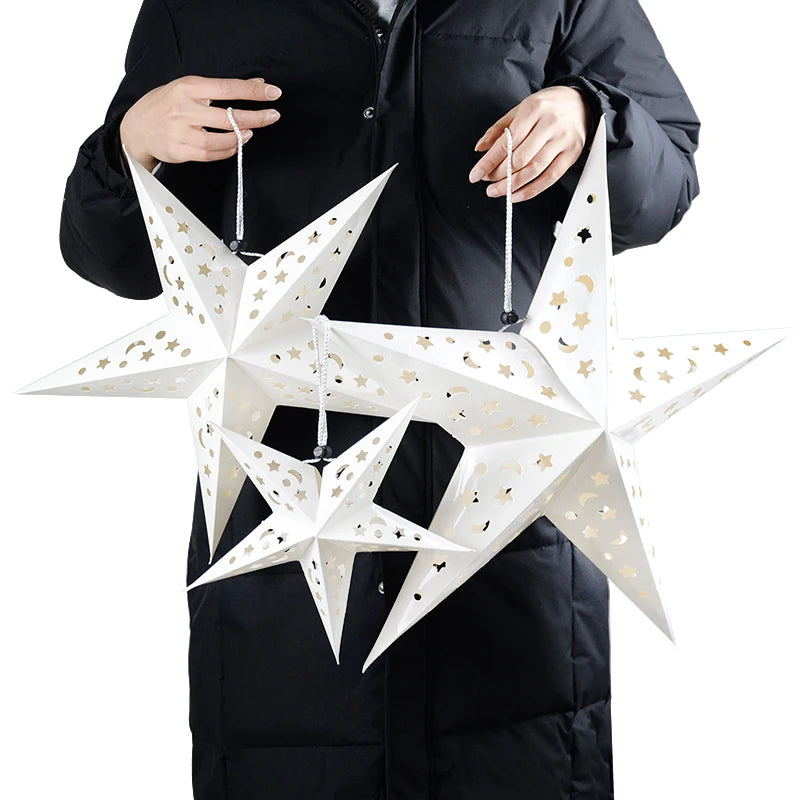 30-60cm Hollow Star Lights Eid Mubarak LED Star Lantern Pendants Ramadan Wedding Decoration Islamic Muslim Party Home Decor Gift