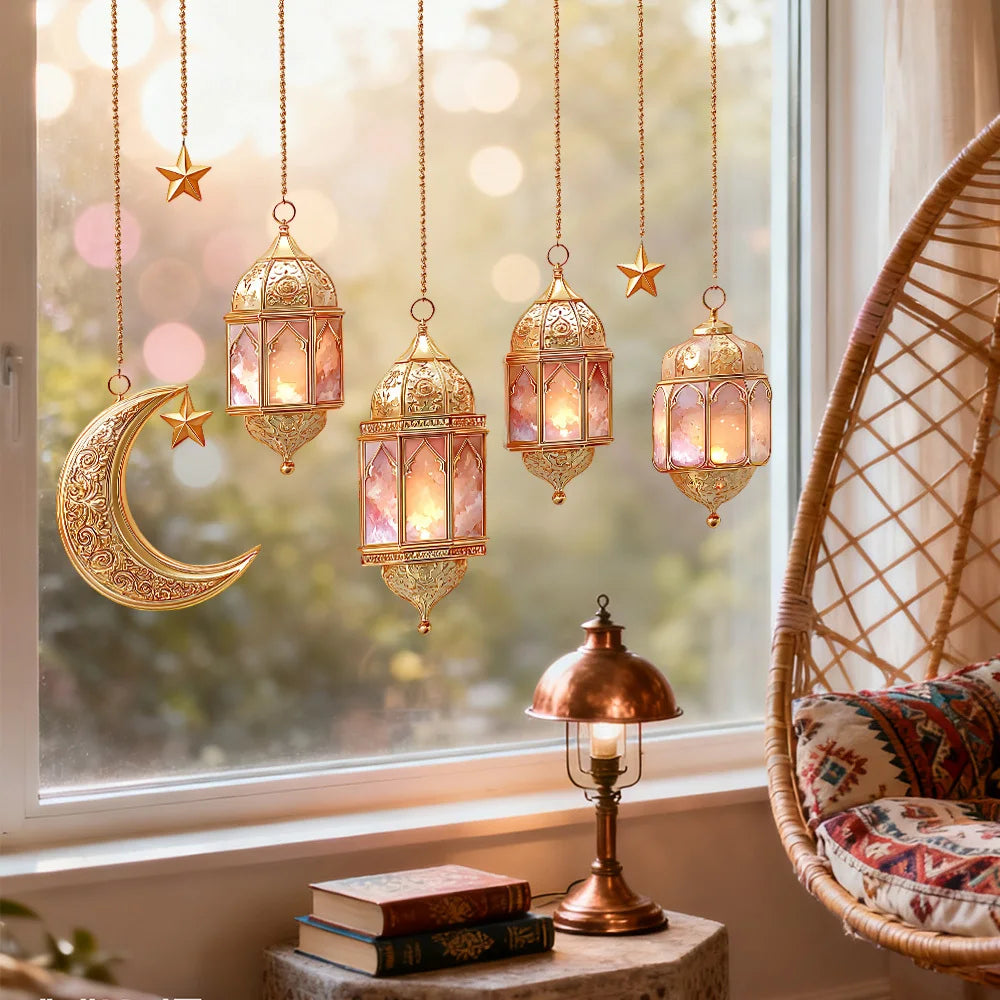 2026 Eid Al-Fitr Wall Decals Moonlight and Star Lights Ramadan Kareem Cards Muslim and Islamic Window Decals Eid Decorations