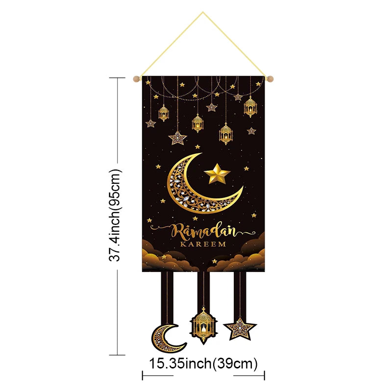 Eid Decorative Banner Islamic Muslim Star Moon Table Flags Ramadan Decorations 2026 For Walls Tables Party Gathering Supplies
