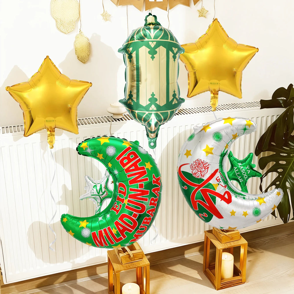 5-piece Ramadan Moon and Star Balloon Set, Ramadan Party Decorations, Ramadan Mubarak, Eid Mubarak Decorations
