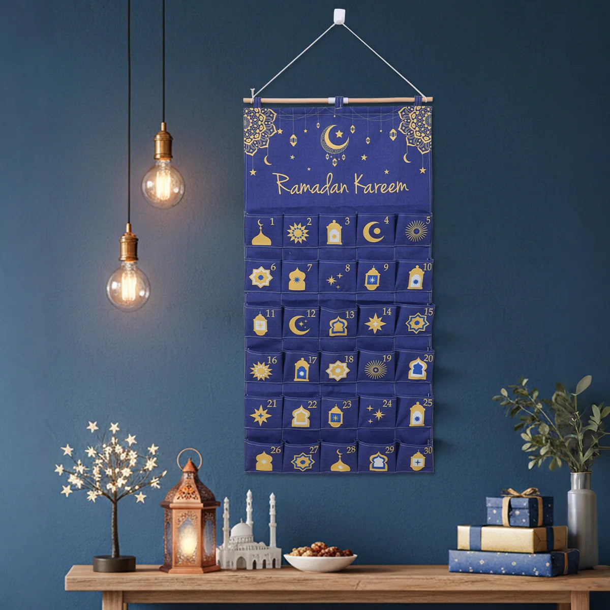 Eid Advent Calendar Ramadan Decoration for Home 2026 Ramadan Kareem Hanging Calendar Islamic Muslim Eid Al Adha Party Supplies