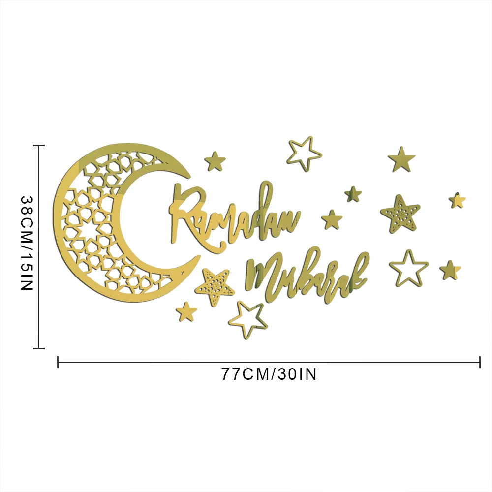 Ramadan Kareem Stickers Decorations Wall Eid Mubarak For Home Eid Al Adha Moon Window Star Decal Islamic Mirror Decor Sign