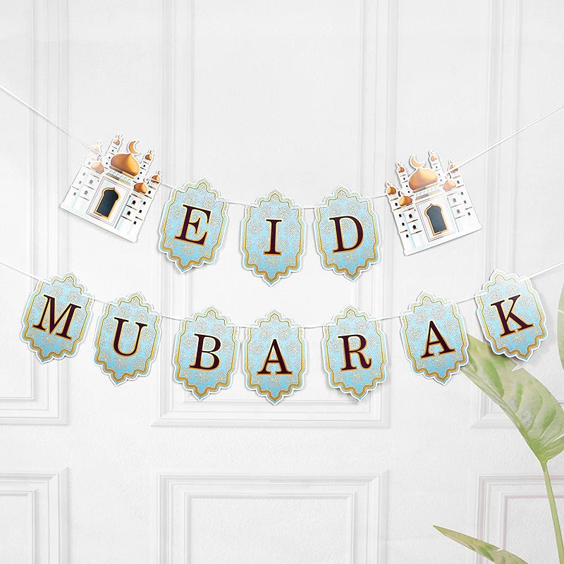 Ramadan Banner Flag 2025 Eid Mubarak Paper Garland Islamic Muslim Party Hanging Ornaments Ramadan Kareem Decorations for Home