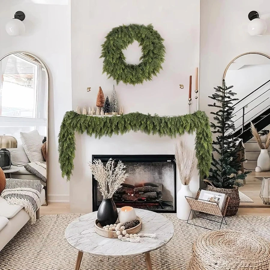1/2pcs Artificial Plants Christmas Tree Cypress Leaf Garland Home Room Table Decor Outdoor Yard Pine Rattan Hanging Adorn Wreath