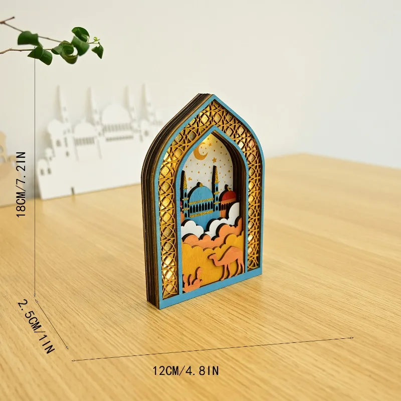 Elegant Muslim Wooden Lantern LED Pendant Light Ramadan Eid Decor Islamic Home Decoration Unique Gift Idea for Festival Party