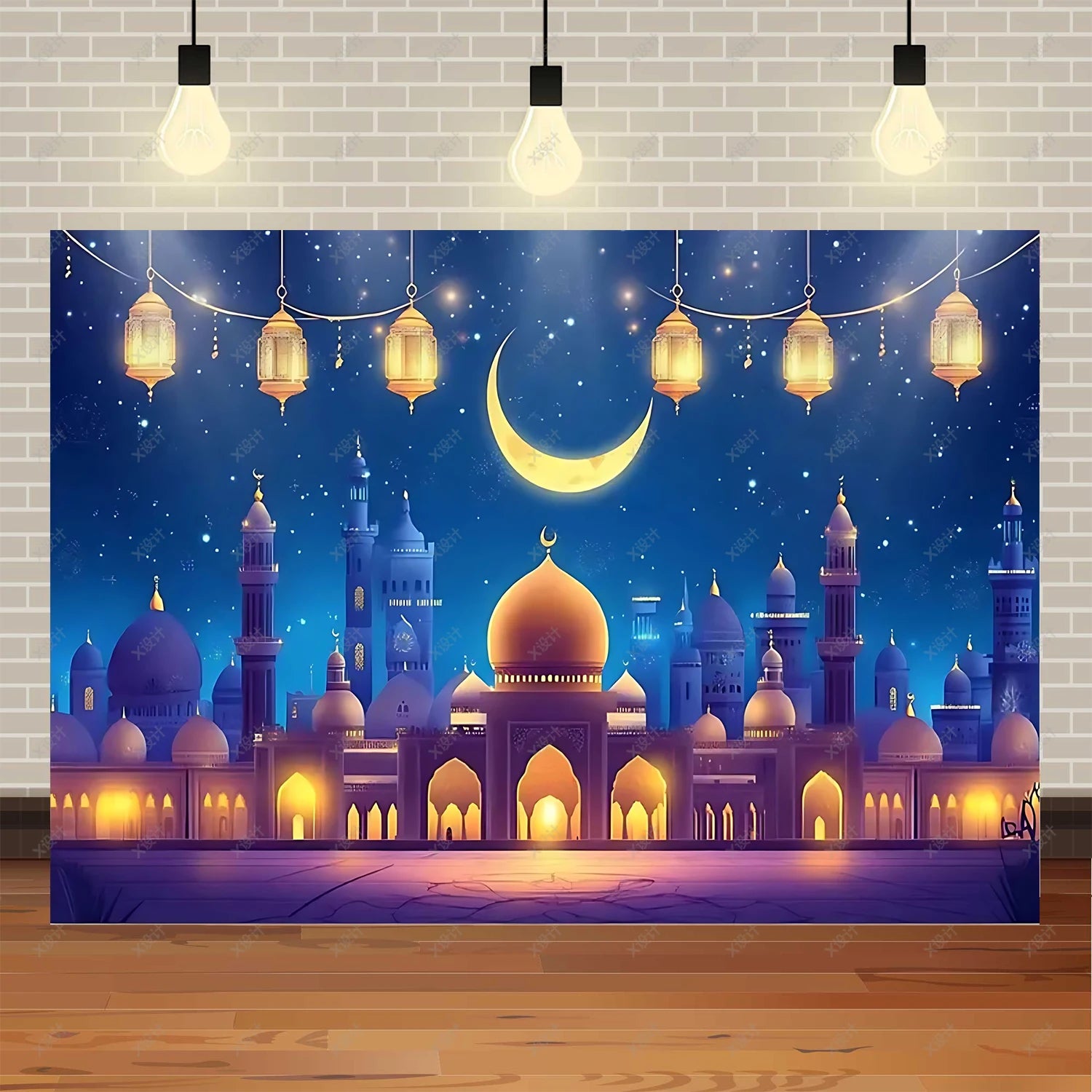 Ramadan Mubarak banner background, celebrating Eid al Fitr Islamic Muslim evening party decoration banner shooting background
